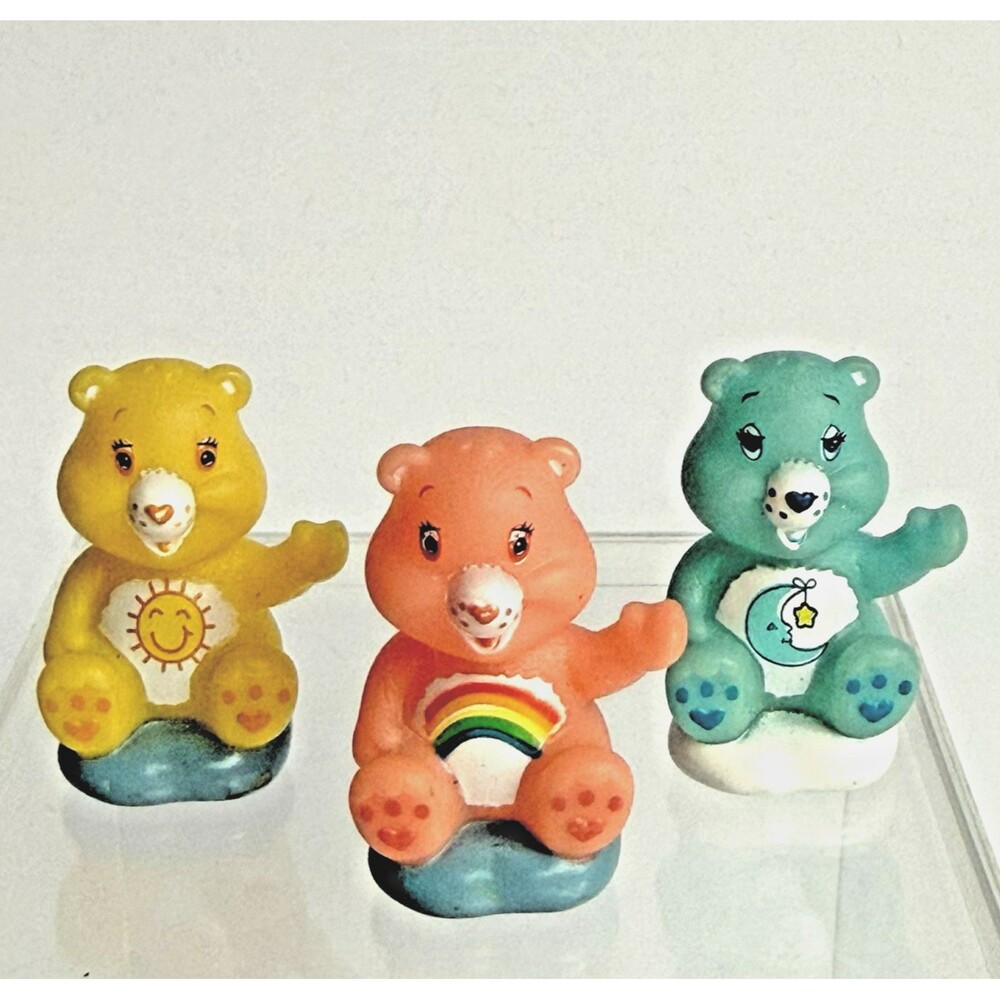TCFC Care Bears Lot of 3 Plastic Figures Cheer Bear Funshine Bedtime Bear 1.75"